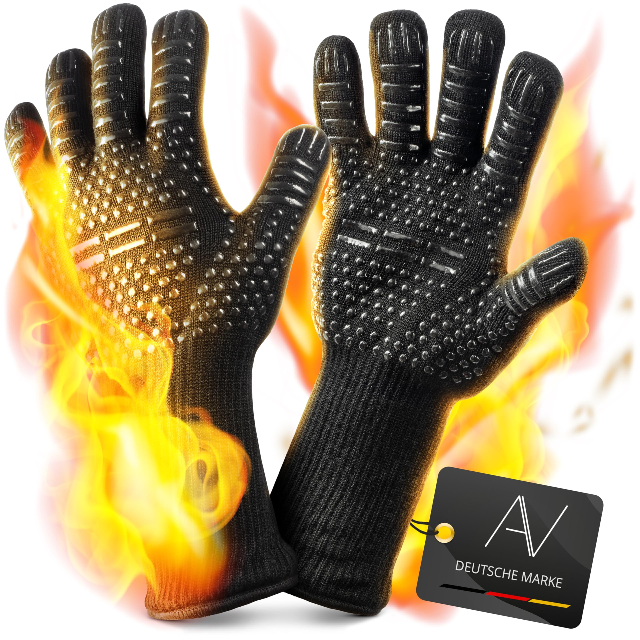 AVANA Grill Gloves Aramid Oven Gloves Heat Resistant up to 800°C, Baking Gloves Pot Gloves BBQ Gloves Universal Size Black