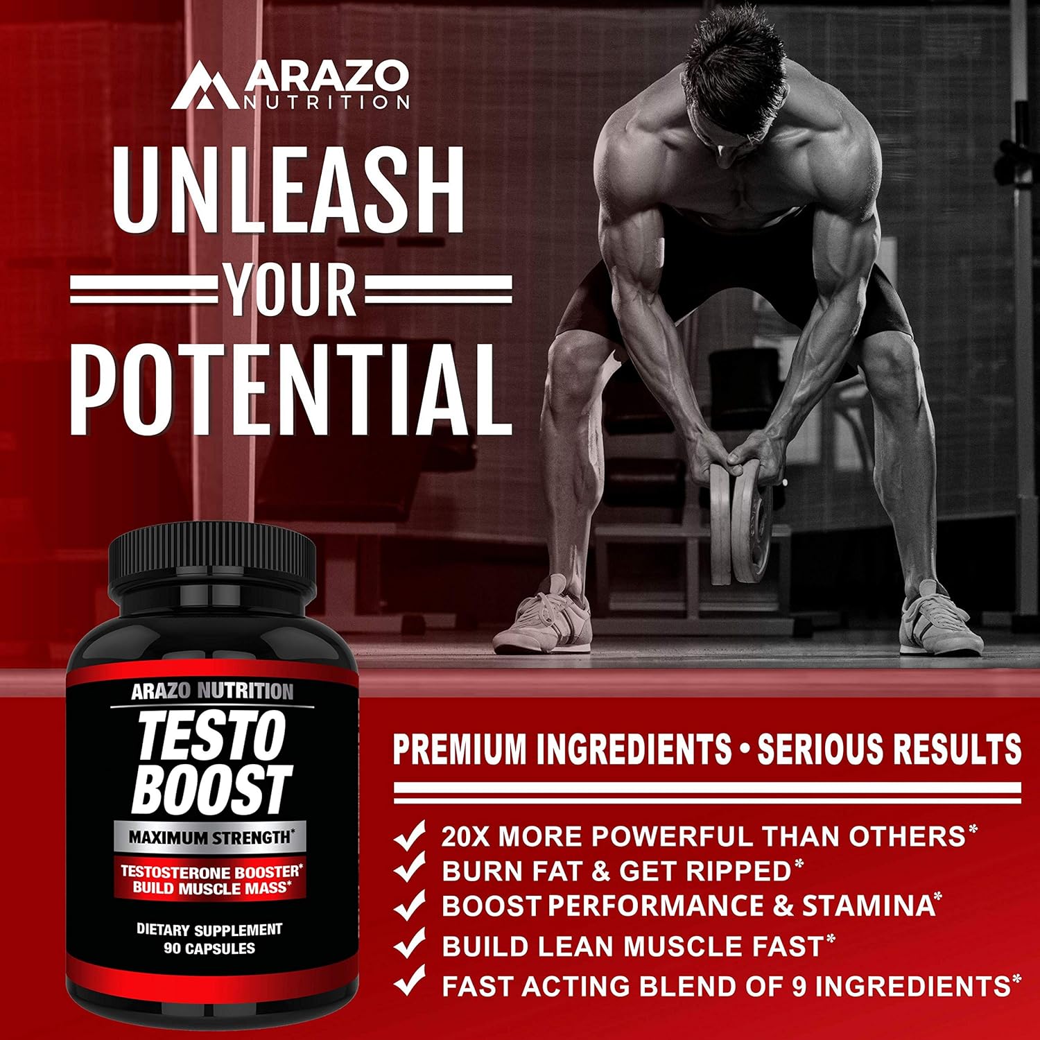 TESTOBOOST Test Booster Supplement - Potent & Natural Herbal Pills - Boost Muscle Growth - Tribulus, Horny Goat Weed, Hawthorn, Zinc, Minerals - Arazo Nutrition USA: Health & Personal Care