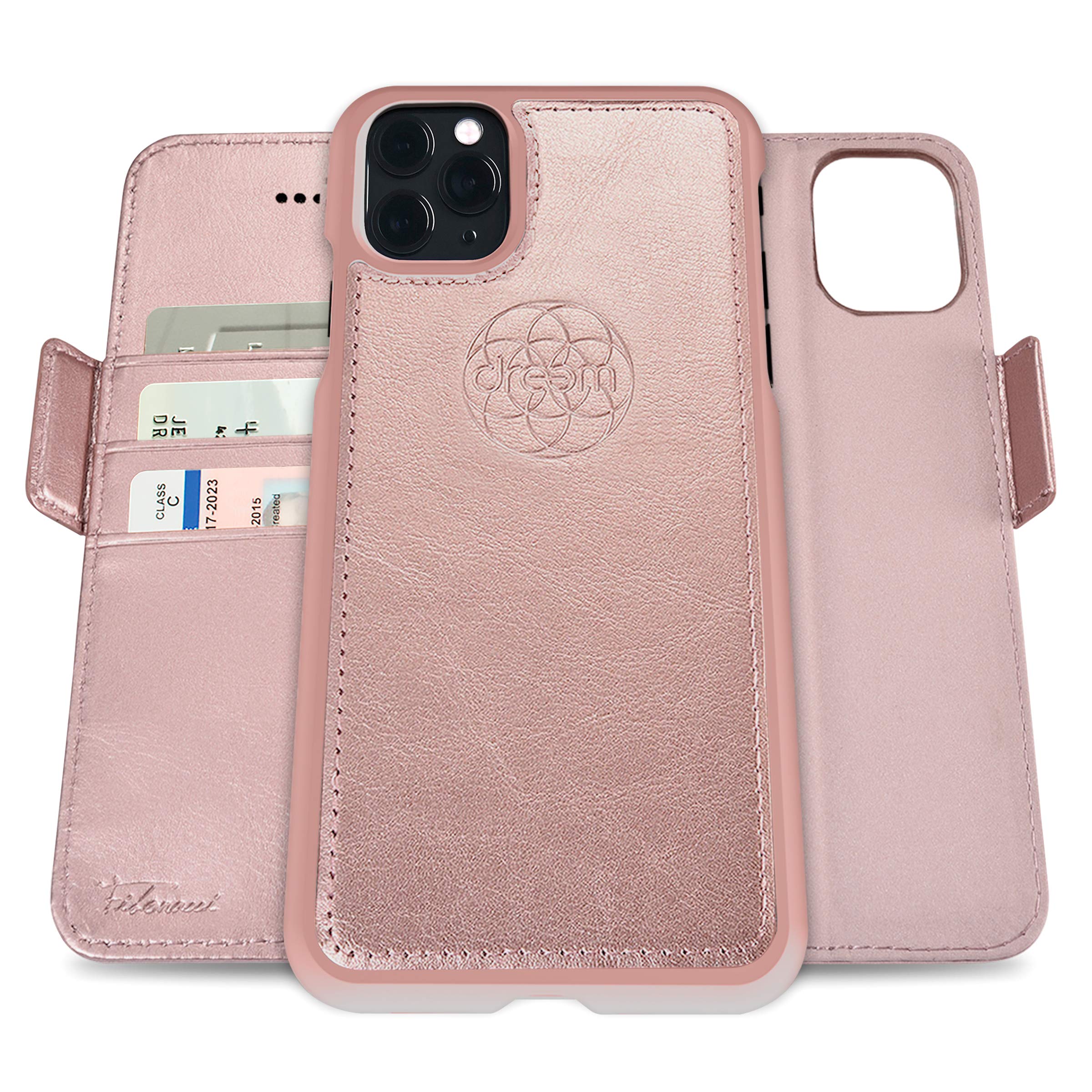 dreem Fibonacci 2-in-1 Wallet Case for Apple iPhone 11 Pro Max - Luxury Vegan Leather, Magnetic Detachable Shockproof Phone Case, RFID Card Protection, 2-Way Flip Stand - Rose — image 1