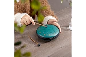 ZXZYHFTY Steel Tongue Drum, 6 Inch 11 Note Steel Hand Drum with Bag, Music Book, Drumsticks, Mallet Holder and Finger Paddles, for Camping, Meditation or Yoga .(Green)
