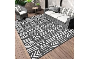 COCOER Geometrical Outdoor Rug 5x8 Reversible-Quick Dry Patio Rug-Waterproof Indoor Outdoor Rugs-Outdoor Carpet Outdoor Area Rugs-Outside Rug Patio Decor for Balcony Deck Backyard