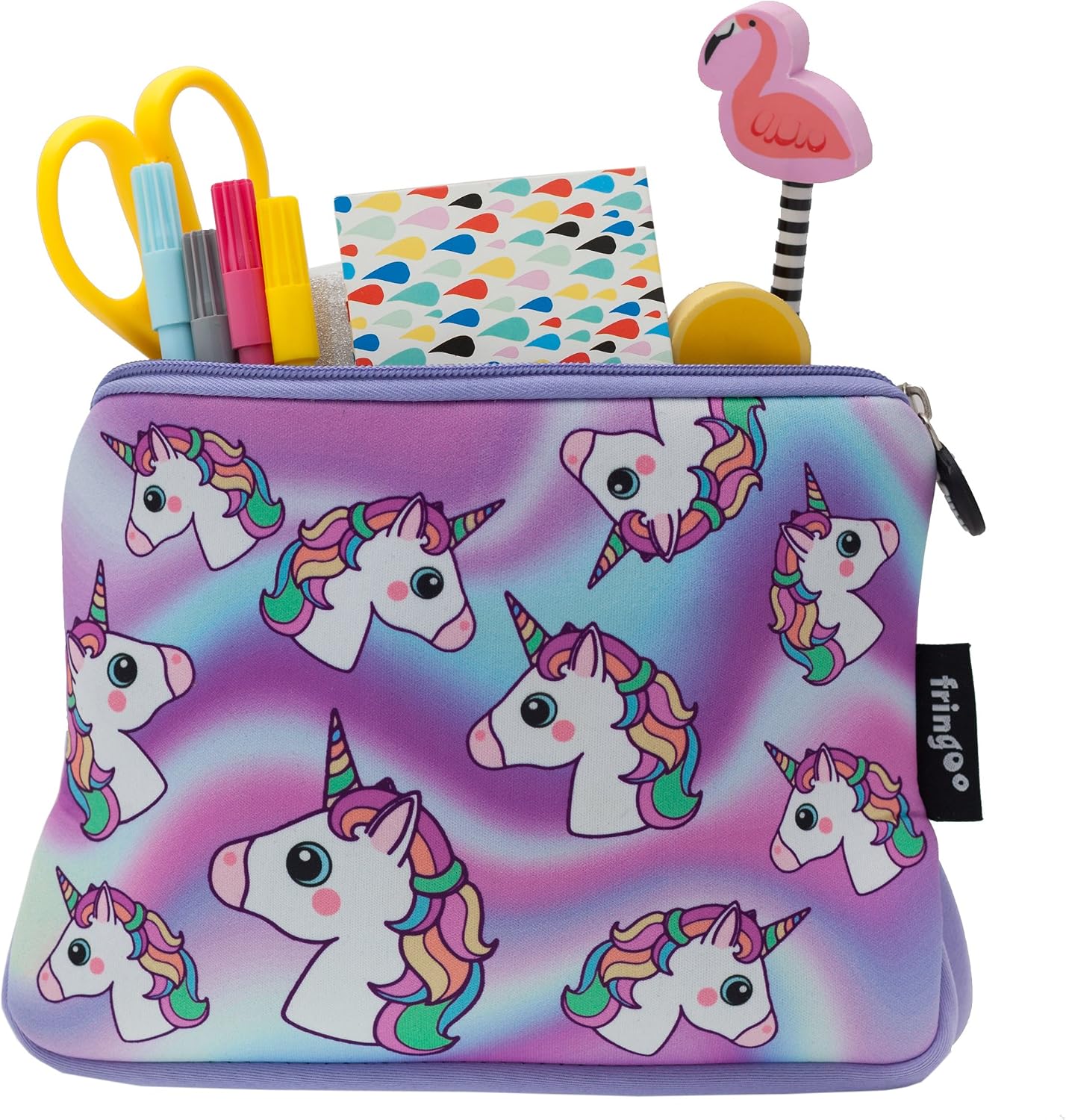 Fringoo® Girls Boys Pencil Case Large Stationery Pouch Funny Cute Kids Unicorn Neoprene Zipper Closure School Accessories Pen Box 22 x 15 cm (Hologram Unicorn - Image 5