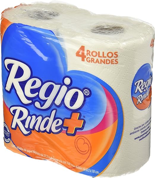 Regio 24421 Rinde Mas Papel Higiénico, Paquete con 4 rollos grandes Salud