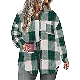 ForHailey Plus Size Plaid Shacket Jacket for Women Long Sleeve Button Down Blouses Flannel Shirts Casual Coats XL-5XL