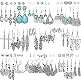 45 Pairs Silver Drop Dangle Earrings Set for Women, Boho Vintage Bronze Waterdrop Dangling Earrings
