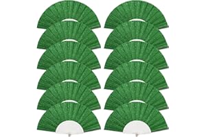 SiissaPeksid 12 Pack Handheld Fan,Folding Hand Glitter fan with Shining Transparent Fan Rib – Ideal for Wedding, Church, Festival, Dance, Tea Party, Club, and EDM Accessories, Light green