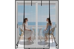 BROPHEL Magnetic Screen Door for 72"x80" Sliding/French/Patio Doors with 75"x82" Upgraded PET Reinforced Mesh, Double-Sided Opening, Hands Free Design, Keep Bugs Out While Being Pet/Kid Friendly