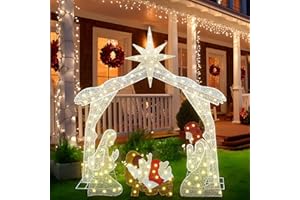 DKLGG Lighted Outdoor Nativity Scene for Christmas Decor, 5.5ft Outdoor Nativity Display Set Yard Decoration W/140 Warm Lights, Holy Family Jesus Christmas Decoration for Holiday Décor Outside Garden
