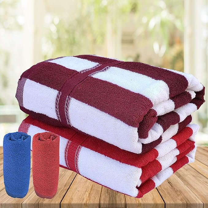 UR LITTLE SHOP 600 GSM Large 100 Cotton Bath Towel Set_Stripes