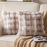 Joyouth Pack of 2 Thick Plush Throw Pillow Covers Fluffy Wave Faux Fur Decorative Cushion Covers Soft Wool Pillowcase for Sofa Couch Livingroom 16x16 Inch White Taupe