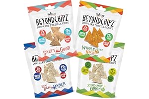 BeyondChipz Low Carb Tortilla Chips, Ultimate Sampler Pack, Keto Friendly, Gluten Free, 5.3oz Bag, Pack of 4