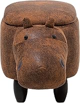 Beliani Hippo Stool Brown Faux Leather Storage Solid Wood Kids Furniture view 5