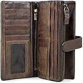 VRHUIS Women RFID Blocking Wallet Leather Vintage Large Capacity Credit Card Clutch Coffee