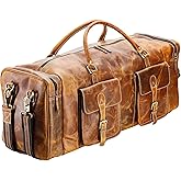 KomalC 28 inch Duffel Bag Travel Sports Overnight Weekend Leather Duffle Bag for Gym Sports Cabin Holdall bag (Distressed Tan)