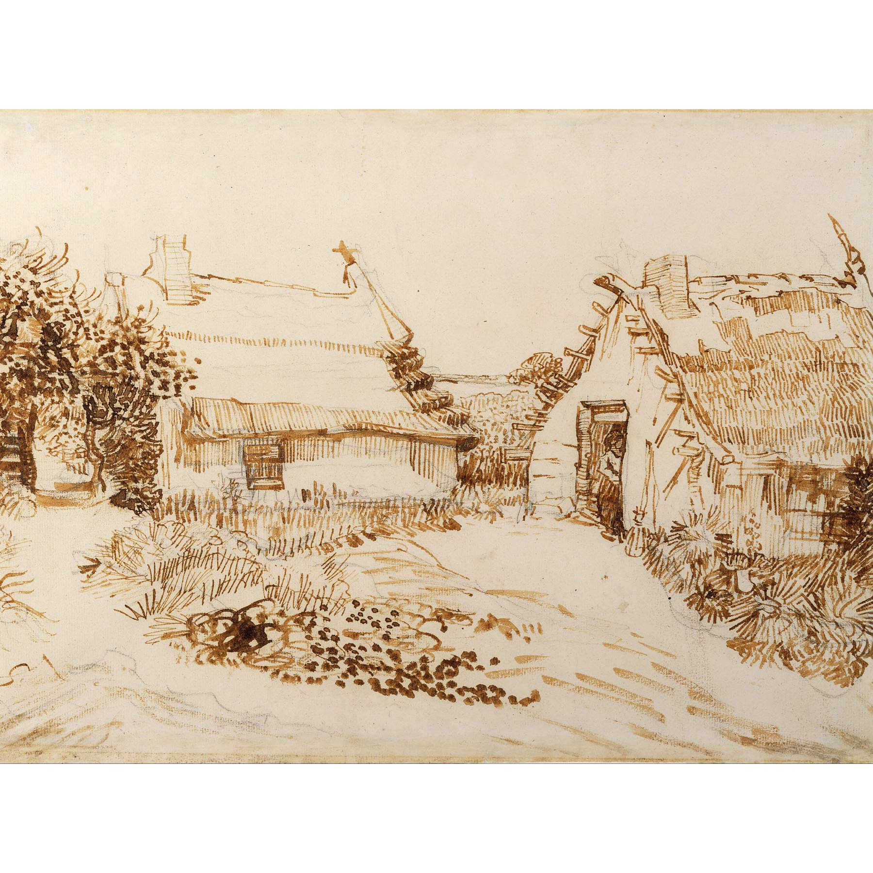 Vincent Van Gogh Two Cottages At Saintes Maries De La Mer Large Wall Art Print Canvas Premium Poster Mural