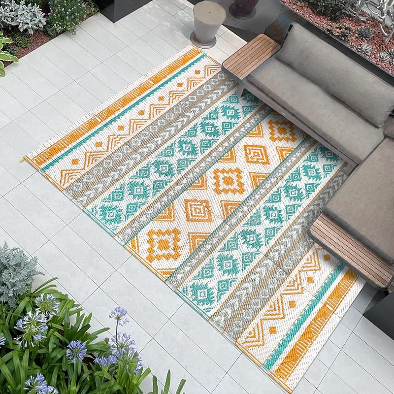 Famibay Outdoor Rug Recycled Plastic Waterproof Patio Garden Mat Reversible