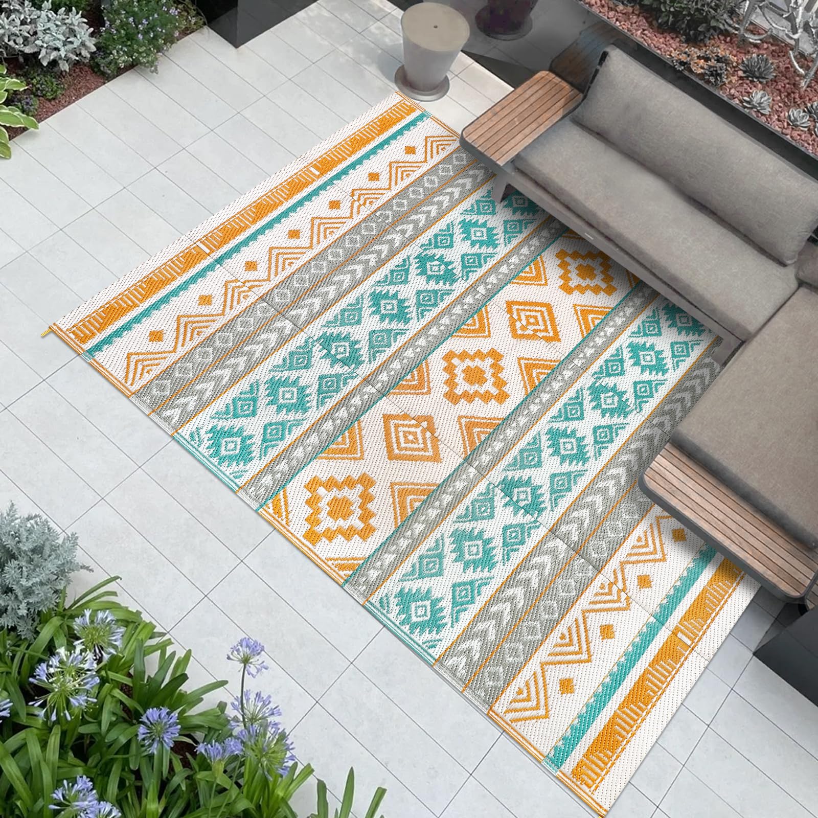 Famibay Outdoor Rug Waterproof Garden Patio Rugs Plastic Straw Mats Reversible Garden Carpet Mat Outdoor Lightweight Portable Picnic Blanket for Camping RV Deck Beach Balcony BBQ