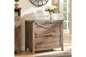 JXQTLINGMU 2 Drawer Farmhouse File Cabinet, Lateral Filing Cabinet with Lock for Home Office, Compatible Legal Letter A4 F4 Size, Warm Brown