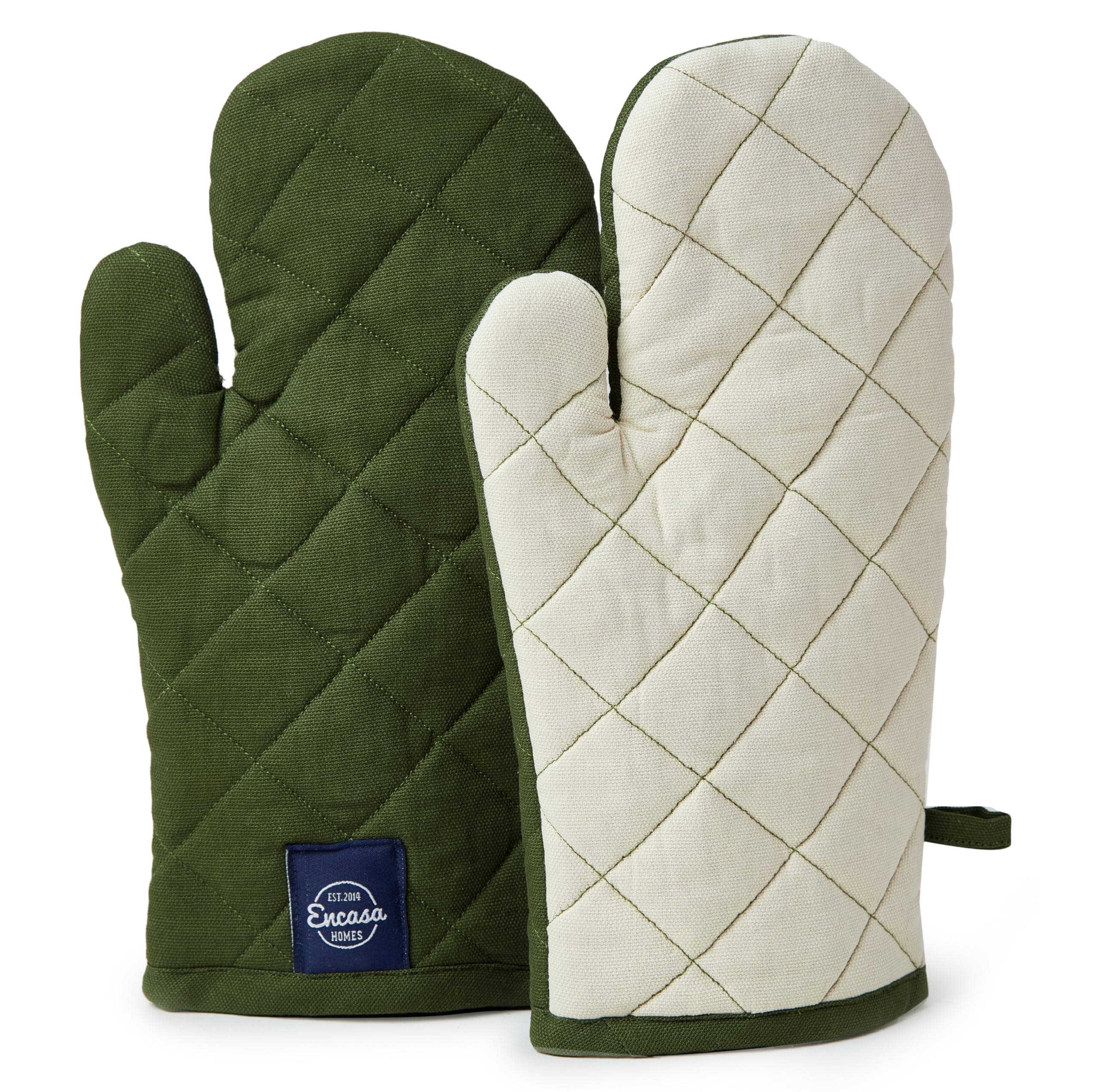 Encasa XO Heat Resistant Cotton Oven Gloves Mitts (2 Pc Set) - Quilted & Safe 17x29 cm - For Kitchen, Cooking & Baking, Grilling, Handling Hot Pots & Pans - Leaf Green