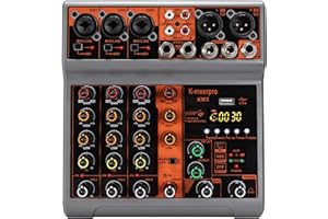 K-mxerpro 5 Channel Professional Audio Mixer Console Sound Board with 48V Phantom Power,USB Audio Interface for Live Show,Streaming Recording Music Stage Karaoke