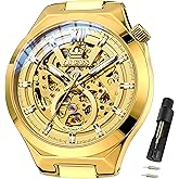 OLEVS Mens Automatic Watches Skeleton Self Winding Mechanical Designer Luxury Dress Stainless Steel Waterproof Original Wrist Watches for Men
