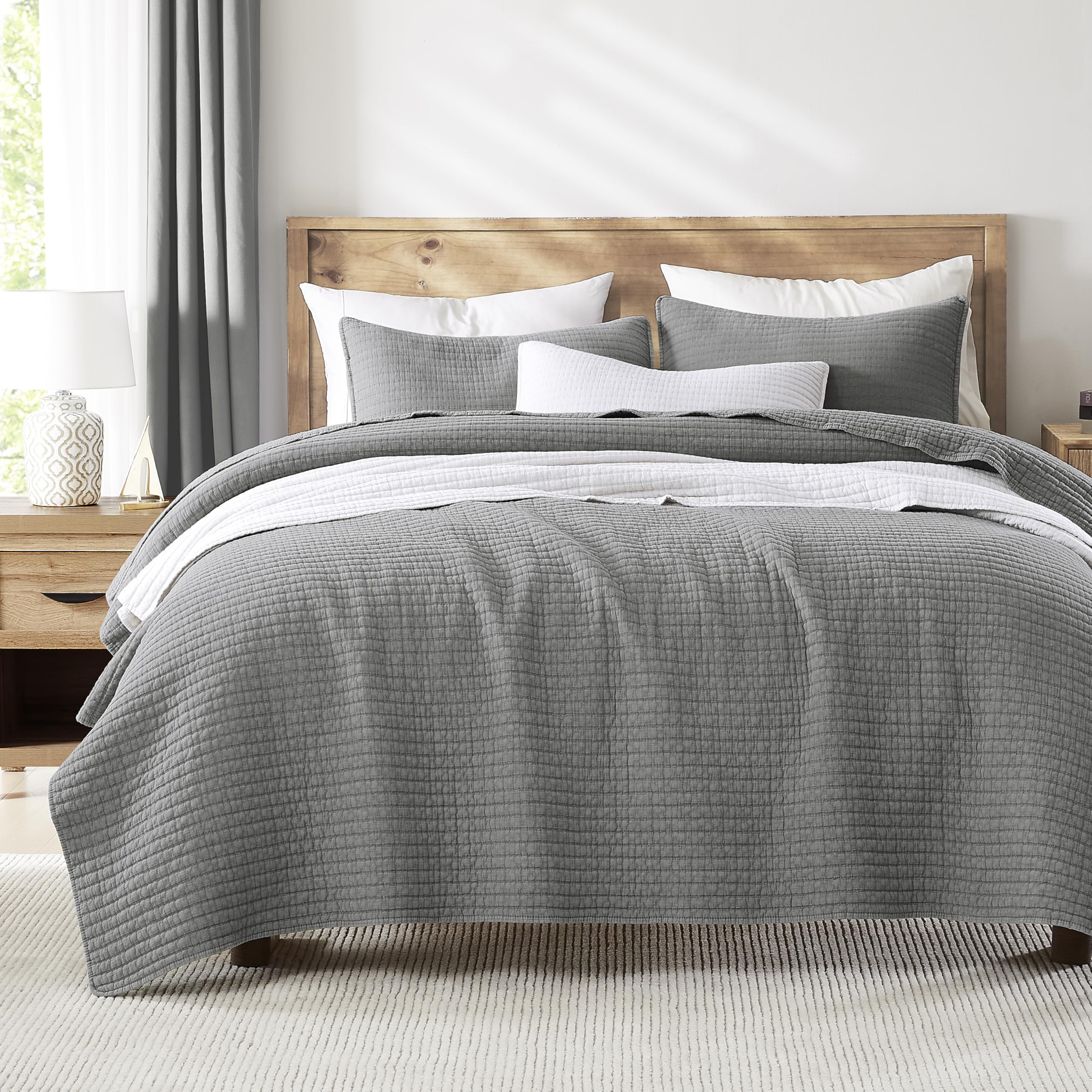 WDCOZY Grey Oversized King Size Quilt Set, Muslin Cotton Shell Down-Alt ...