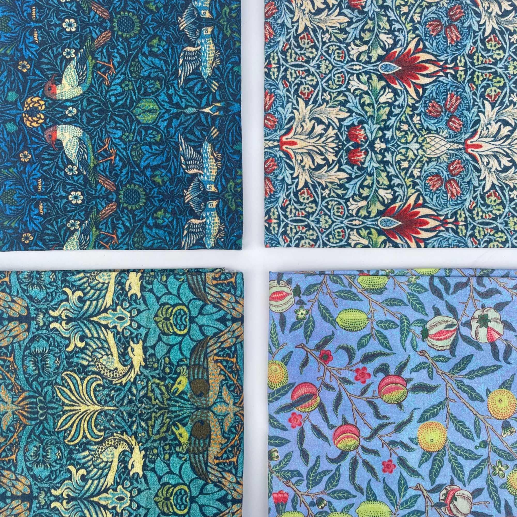 William Morris 100% Cotton Percale 4 Pack Designer Fat Quarter Bundle FQ Fabric Packs Quilting Patchwork Craft Sewing Material | 19" x 20" (50cm x 52cm) (Bundle 2)