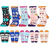 Belloxis 5-Pair Cute Funny Animal Socks for Women & Girls, Comfortable Cotton Crew Socks for Daily Wear, Great Gift Ideas