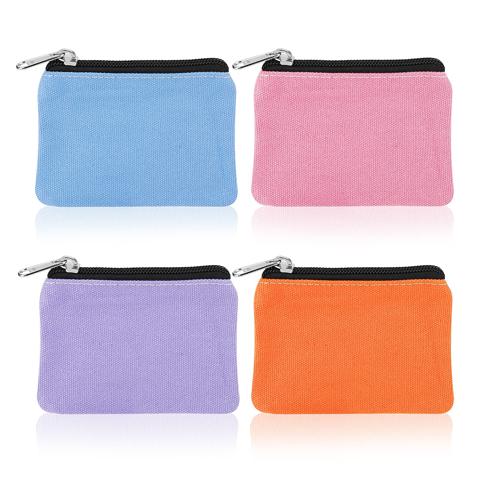 Molain Canvas Small Coin Purse, 4 Pieces Portable Mini Change Purse Coin Bag with Zipper Women Coin Pouch Mini Money for Women Credit Card ID Card Keys