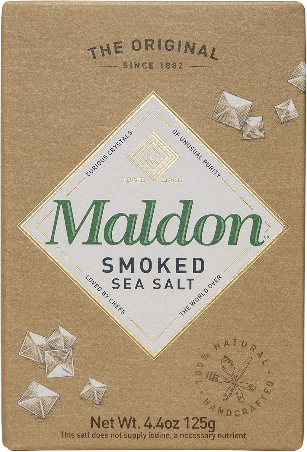 Maldon Salt, Smoked Sea Salt Flakes, 4.4 oz (125 g), Kosher, Natural, Gently Smoked Over Oak, Handcrafted, Gourmet, Pyramid Crystals