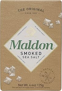 Maldon Salt, Smoked Sea Salt Flakes, 4.4 oz (125 g), Kosher, Natural, Gently Smoked Over Oak, Handcrafted, Gourmet, Pyramid Crystals