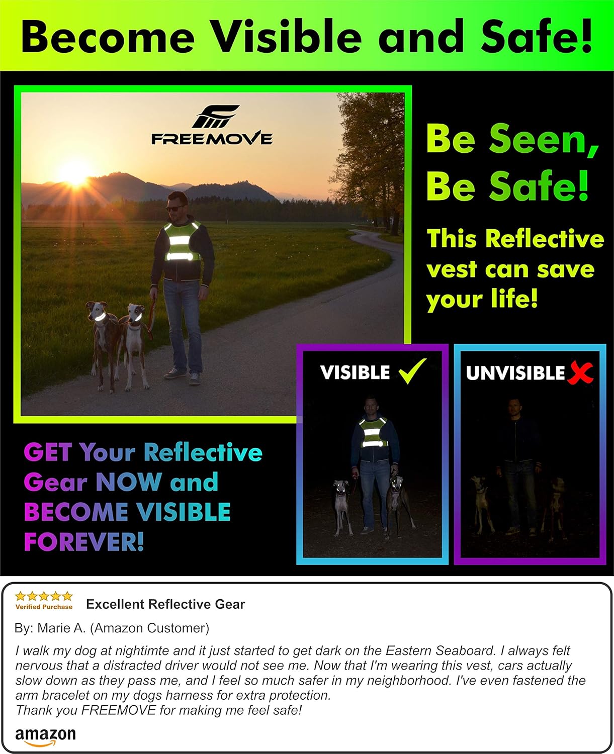 No.1 Reflective Vest Running Gear | YOUR BEST CHOICE TO STAY VISIBLE | Ultralight & Comfy Motorcycle Reflective Vest | Large Pocket & Adjustable Waist | Safety Vest in 6 Sizes + Hi Vis Bands & Bag : Sports & Outdoors