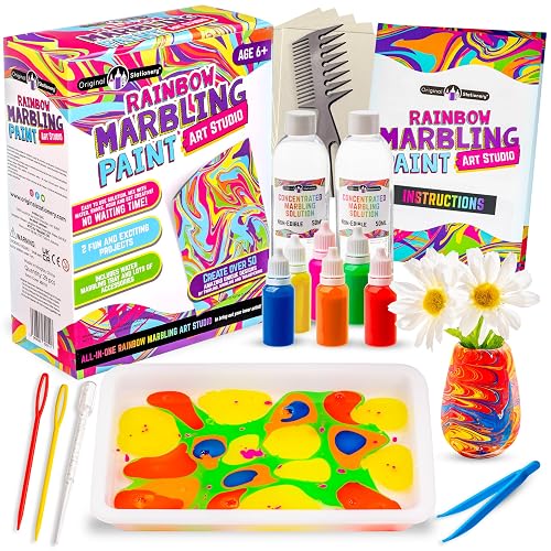 Original Stationery Rainbow Marbling Paint Art Kit, Art Set for Kids 6-12 to Make Marbling Ink Art, Great Craft Kits for Kids and Fun Kids Arts and Crafts Sets for Girls