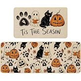 Baccessor Halloween Kitchen Rugs Set of 2, 17x29 and 17x47 Inch | Ghost Cat Dog Paw Pumpkin Kitchen Mats for Floor,Rubber Backing,Low Profile and Washable Care,Non Slip