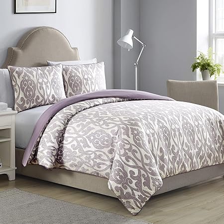 Amrapur Overseas Azlin Damask 3-Piece Embellished Duvet Set, King, Purple