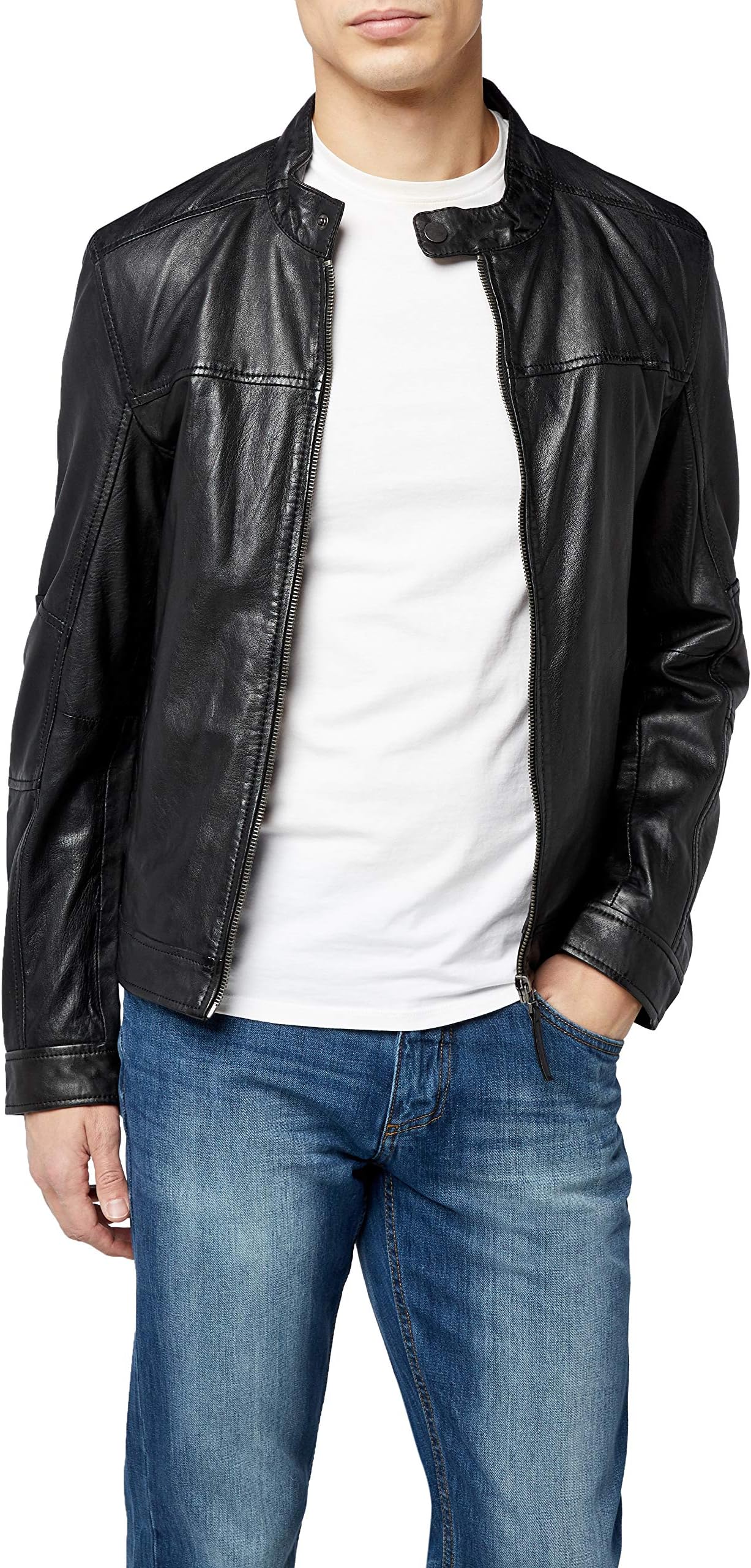 Men's Leather Biker Jacket, Slim Fit
