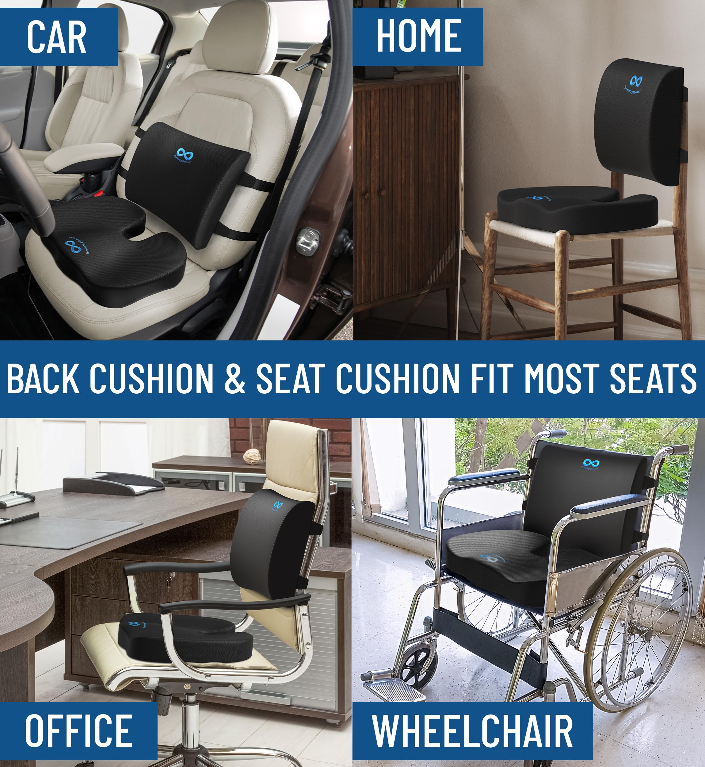 Everlasting Comfort Doctor Recommended Memory Foam Seat Cushion for Office Chairs & Car Seat - Ergonomic Office Desk Accessories for Tailbone Pain Relief, Sciatica & Back Support