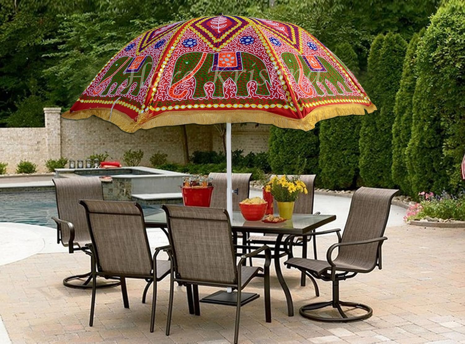 Garden Parasol Mandala Printed Indian Outdoor Sun Shade Patio Umbrella 80