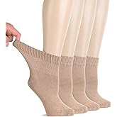 Hugh Ugoli Diabetic Socks for Women Rayon Derived from Bamboo, Soft, Ankle, Thin, Wide, Loose, Non-Binding Top, 4-8 Pairs