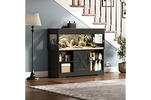 Herture 60 Gallon Reptile Tank with Stand, Terrarium Tank with Storage Cabinet, for Lizards, Skinks, Snakes, Sliding Acrylic Doors, Mesh Top, Built-in Power Outlet Black PX02RTB