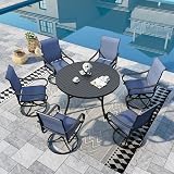 Sophia & William Outdoor Dining Set Patio Dining Set for 6 Round Patio Table and Chairs Set 7 Pieces Patio Set with Swivel Patio Chairs 54" Metal Table for Garden Pool All Weather Blue