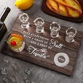 Chengu Tequila Shot Board with Glasses Holder, 13 x 8.7 Inch, Brown | Wooden Serving Tray for Bar Restaurant, Bartender Gift to Women Men, Party Housewarming Entertaining, Salt Rim Holder
