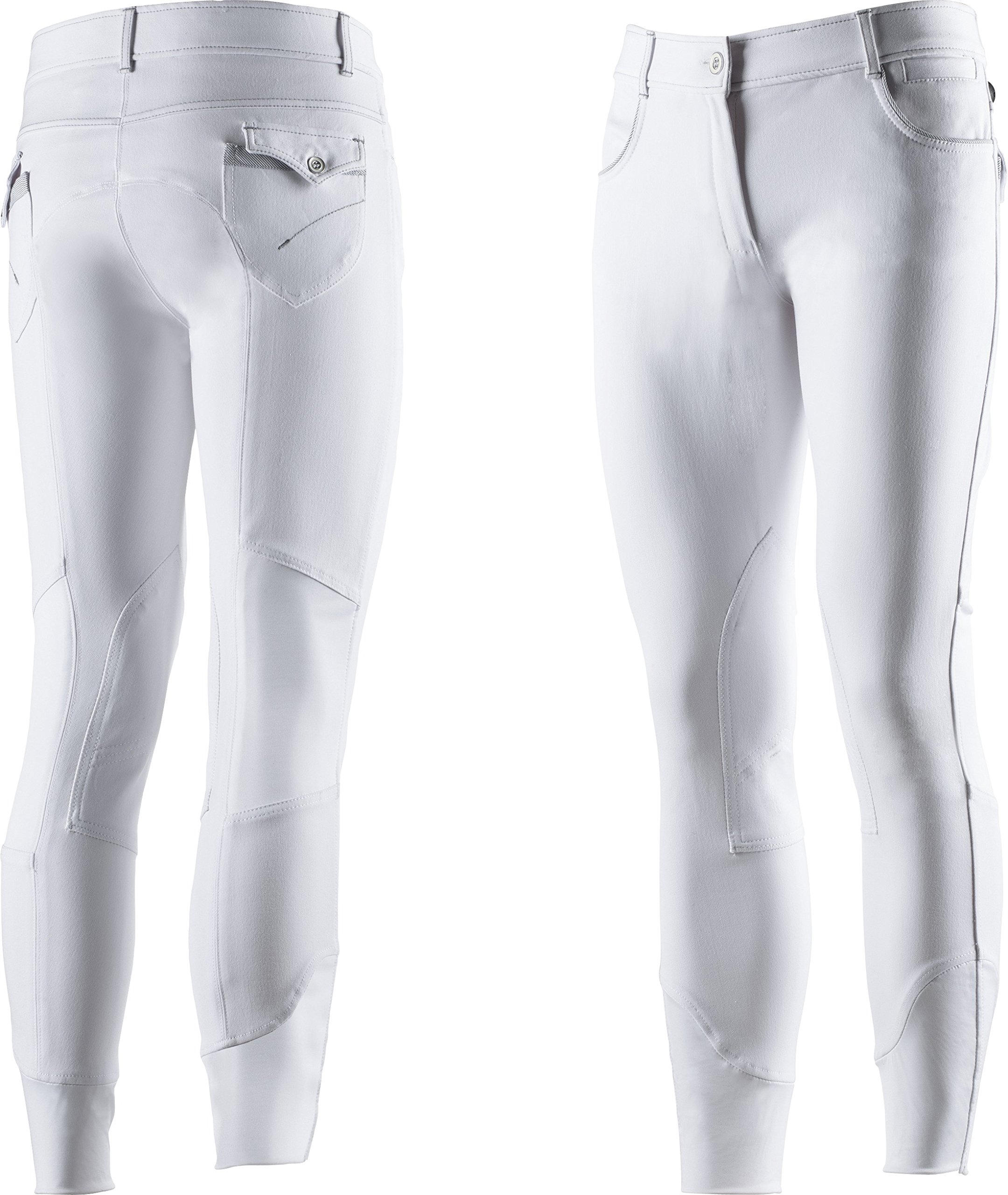 Equi-Theme/Equit'M Unisex Adult 979437144 Leo Breeches - White/White/Grey Striped Contrasts, One Size
