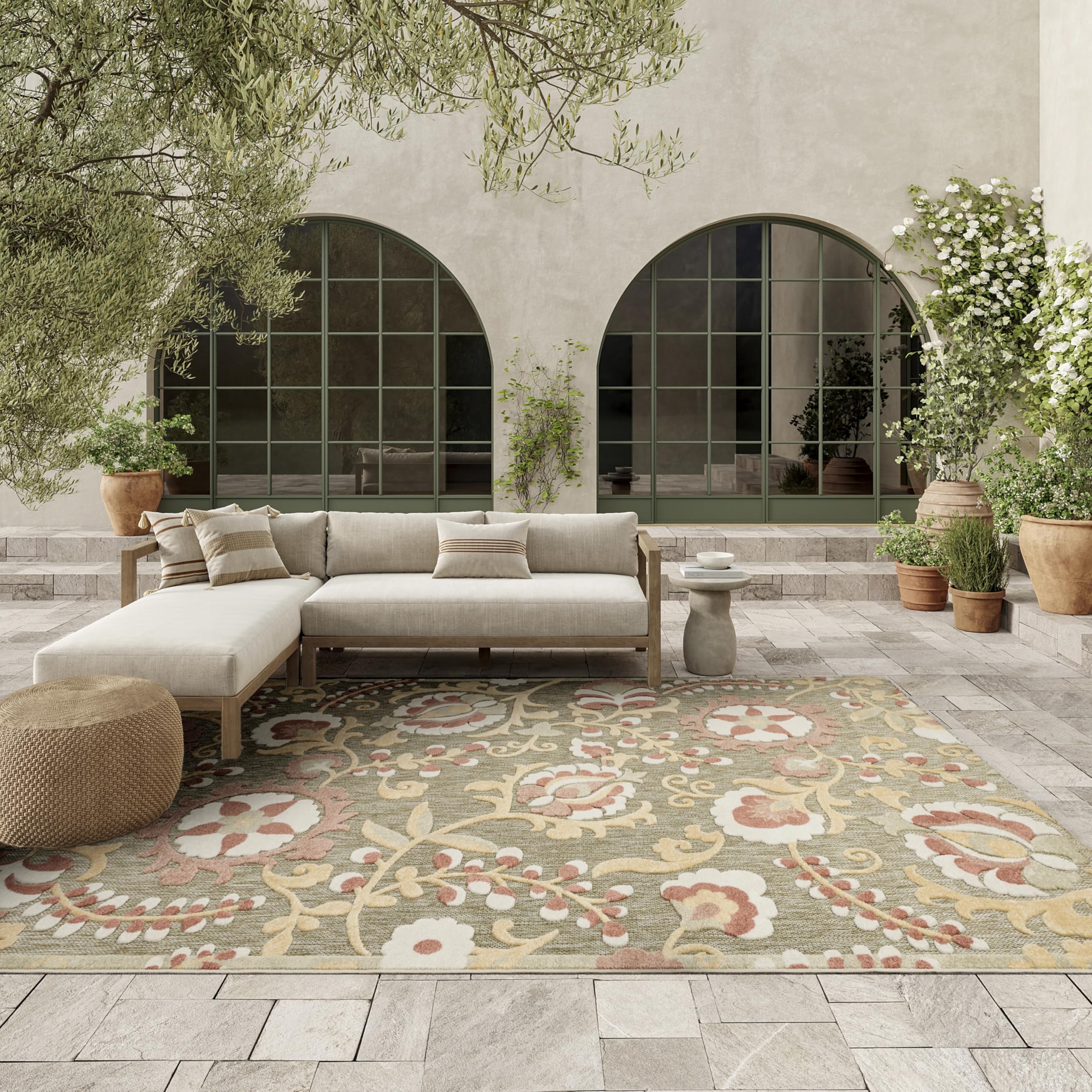 Nourison Aloha Sage Rose 7'10" x 10'6" Area Rug - Easy Clean, Non Shedding, Bed Room, Living Room, Dining Room, Kitchen (8' x 11') Image Nourison Aloha Sage Rose 7'10" x 10'6" Area Rug - Easy Clean, Non Shedding, Bed Room, Living Room, Dining Room, Kitchen (8' x 11') Image