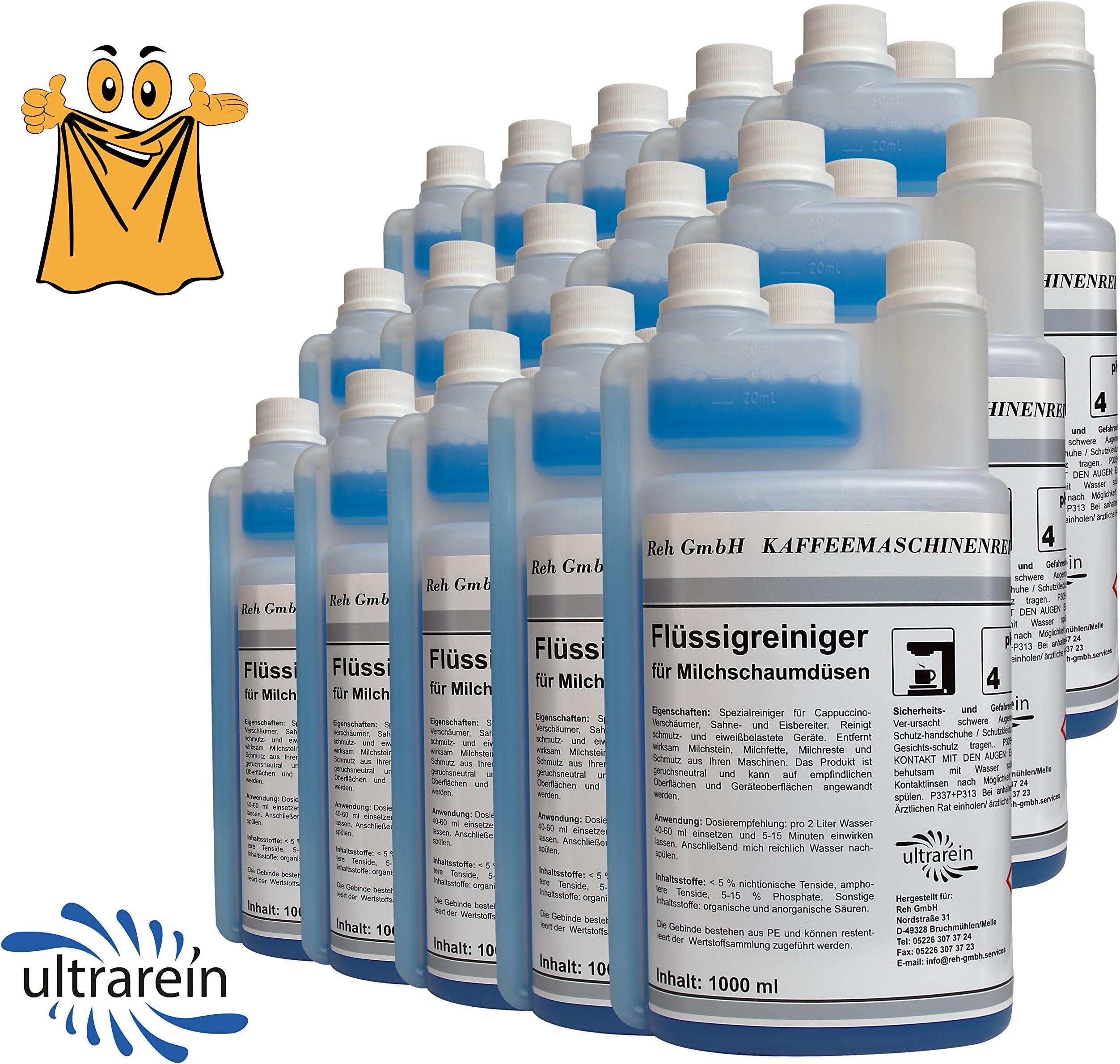 15x 1 Litre Liquid Cleaner for Milk Nozzles – Whipped Cream Dispenser or Ice Cream Machine