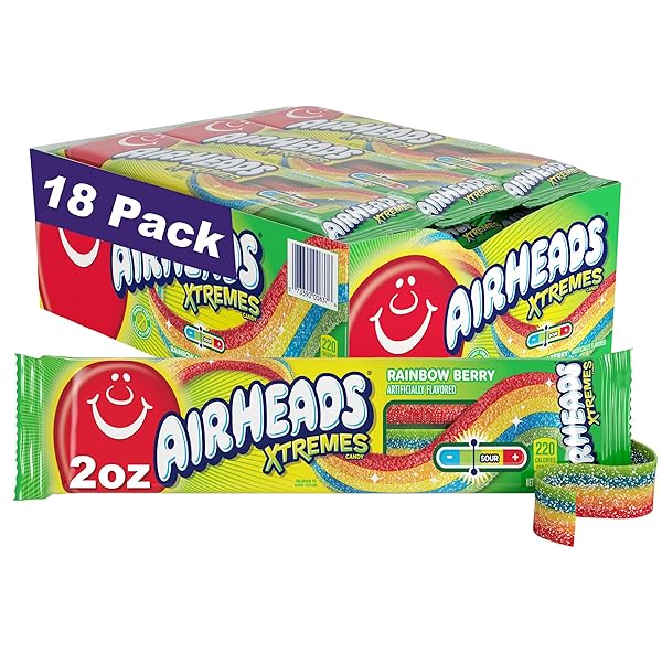 AIRHEADS XTREMES BELTS CANDY, CHEWY CANDY PACKAGE, RAINBOW...