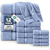 LANE LINEN Premium Bath Towel Set of 12 – 100% Cotton Towels for Bathroom, 4 Bath, 4 Hand Towels & 4 Washcloths, Zero Twist, Ultra Soft, Quick-Dry, Ideal for Spa, Hotel & Everyday Use – Cerulean Blue