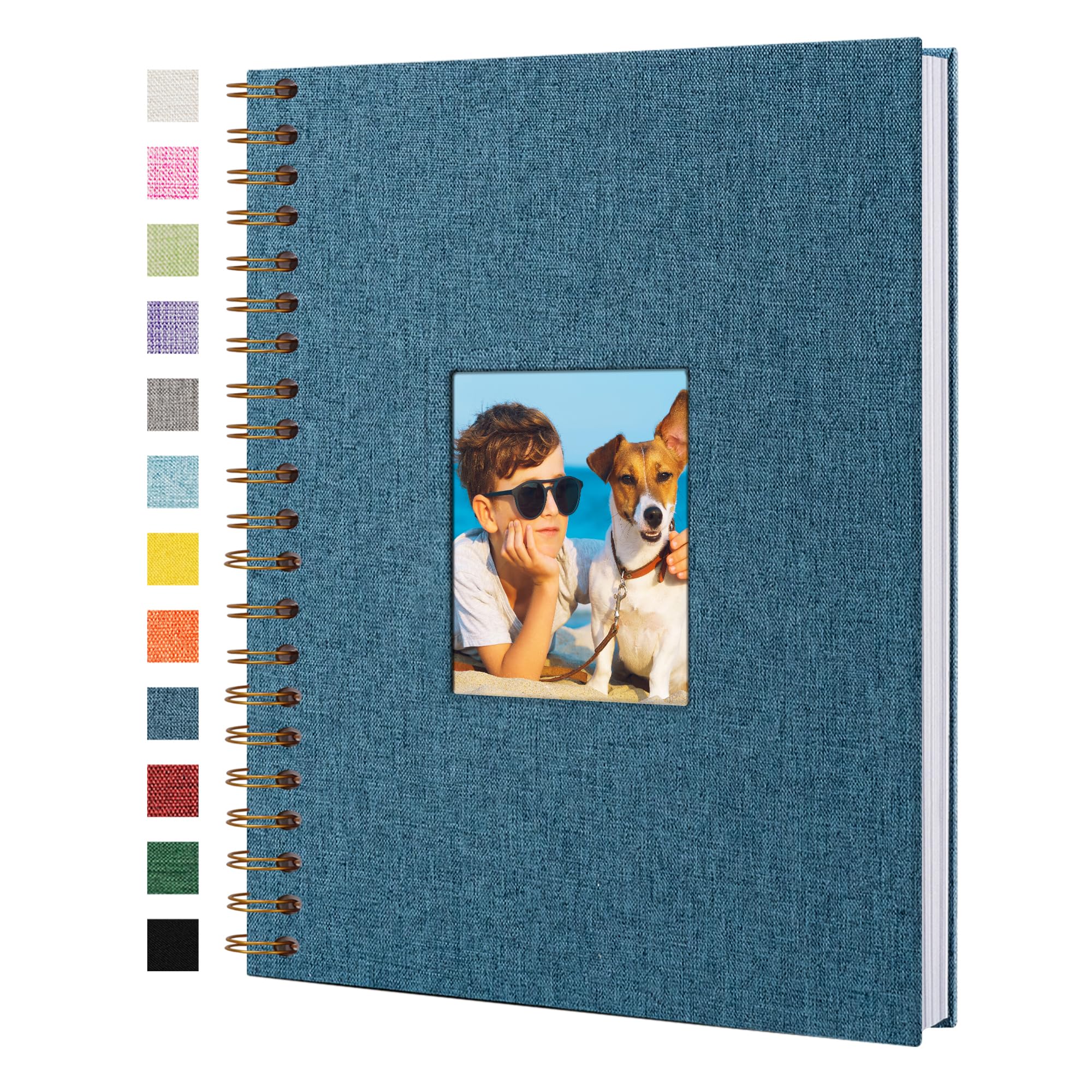 Yopih Scrapbook Photo Albums Linen Cover 28x20.5 cm Hardcover Kraft White Pages Memory Scrapbooking Book for Wedding Travel Baby Shower Guest Book, 20 Sheets/40 Pages, Dark Blue