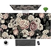 Retro Rose Floral Desk Mat Vintage Flower Plant Mouse Pad XXL Large Gaming Mousepad Cute Desk Pad Computer Mat 31.5x15.75 in, Cool Desktop Accessories for Women Office Desk Decor Keyboard Pad Mat