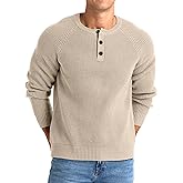 RQP Men's Henley Sweater Long Sleeve Button Crewneck Sweater Knit Sweater Casual Waffle Texture Pullover Sweater